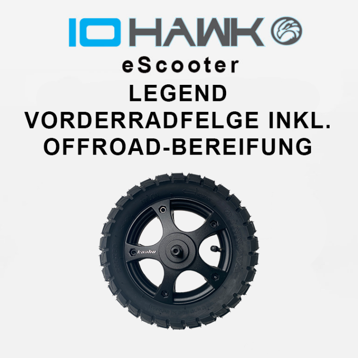 IO HAWK Legend front wheel rim with off-road tires